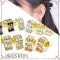 ツインカラー ラインストーン ピアス josim