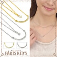 ネックレス プレート ２連 パール ラインストーン シンプル ゴールド シルバー アーチ josim