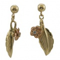 ハワイアンジュエリー 14Kピアス ティーリーフ２トーンプルメリアダイヤモンドピアス