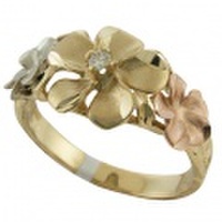 ハワイアンジュエリー 14kゴールド ダイヤモンドスリープルメリアトライリング