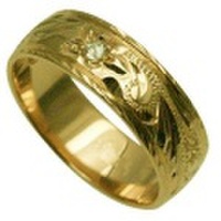 ハワイアンジュエリー オーダーメイド 1.25mm厚 幅6mm 14金 イエローゴールド ダイヤモンドフラットリング