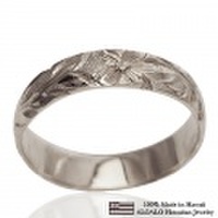 ハワイアンジュエリー オーダーメイド 1.5mm厚 幅4mm 14金ホワイトゴールド バレルリング