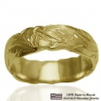 ハワイアンジュエリー オーダーメイド 1.5mm厚 幅6mm 14金 イエローゴールド ダイヤモンドカットバレルリング