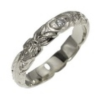 ハワイアンジュエリー オーダーメイド 重厚な立体感2mm厚 幅4mm 14金ホワイトゴールド ダイヤモンドバレルリング