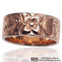 ハワイアンジュエリー オーダーメイド 重厚な立体感2mm厚 幅8mm 14金 ピンクゴールド フラットリング
