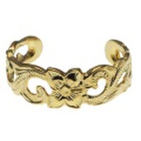 ハワイアンジュエリー 透かしカットアウト プルメリアスクロールデザイン イエローゴールドコーティング ピンキー＆トゥーリング