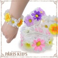 フラワー レース ブレスレット 造花 ゴムタイプ ピンク パープル イエロー hrtrd colpo