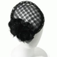 ブランド-OPHELIE HATSヘアアクセサリー◆サイドフラワーストロー＆ラフィアヘッドドレス（ラウンド）◆ブラック