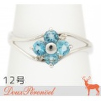 ブルートパーズ ダイヤ フラワー リング 12号 K10WG D:0.02 指輪 【ダイヤモンド】【10金ホワイトゴールド】【レディース】【女性用】