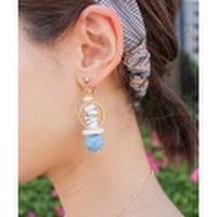 マーブルストーンサークルリング ピアス・イヤリング/3カラー