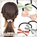 レトロ ストライプ ミニ リボン ヘアゴム 2個セット ポニー ymgir