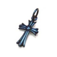 純チタンペンダントトップ　十字架：小・純チタンブルー T10BL
