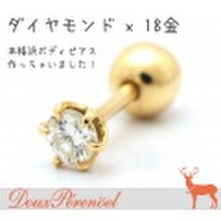 天然ダイヤモンド 18金 16G ボディピアス ストレートバーベル K18YG D:0.19