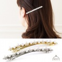 バレッタ　細ラインバレッタ　パールラインストンシンプルバレッタ　結婚式ヘアアクセサリー　2次会　パーティーヘアアクセサリー　パールバレッタ　ラインストンバレッタ　大人可愛いバレッタ　上品バレッタ