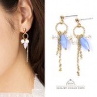 ピアス　パール　アメリカン　ピアス　チタン　パステル　ビーズ　ブルー　ピンク　チェーン　ピアス　サークルモチーフ　大人可愛い　シンプル　レディース　ジュエリー　アクセサリー　ピアス　アメリカン　チェーン　ピアス