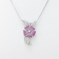 18KWG／K18WG フラワー カラーストーンネックレス