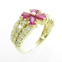 K18YG フラワー ルビーリング
