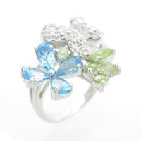 K18WG フラワー カラーストーンリング