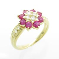 K18YG フラワー ルビーリング