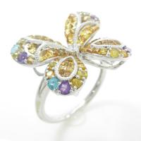 K18WG バタフライ カラーストーンリング