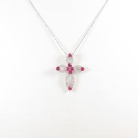 K18WG クロス ルビーネックレス