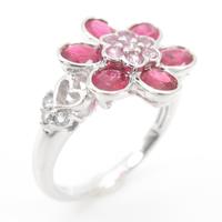 K18WG フラワー カラーストーンリング