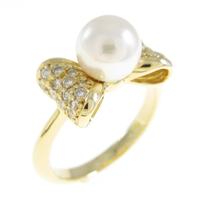 K18YG リボン アコヤパールリング