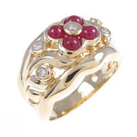 750YG フラワー ルビーリング