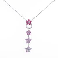 K18WG フラワー カラーストーンネックレス