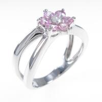 K14WG フラワー ピンクサファイヤリング