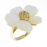 K18YG フラワー ホワイトトパーズリング
