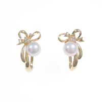 K18YG リボン アコヤパールイヤリング