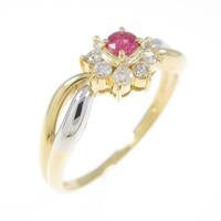 K18YG／PT フラワー ルビーリング