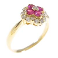 K18YG フラワー ルビーリング