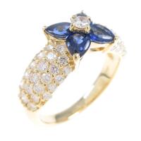 K18YG フラワー サファイヤリング