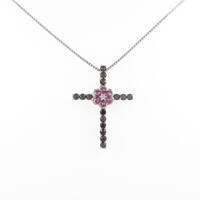 K18WG フラワー×クロス ピンクサファイヤネックレス
