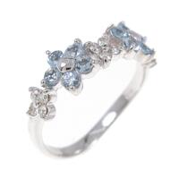 K18WG フラワー アクアマリンリング