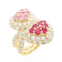 18KYG ハート カラーストーンリング