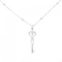 K18WG ハート × キー ダイヤモンド ネックレス 0.05CT