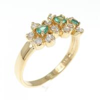 K18YG フラワー エメラルド リング 0.18CT
