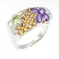 10KWG フラワー カラーストーン リング