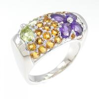 10KWG フラワー カラーストーン リング