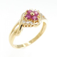K18YG フラワー ルビー リング 0.26CT