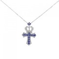 K18WG クロス×クラウン サファイヤ ネックレス