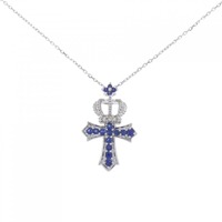 K18WG クロス×クラウン サファイヤ ネックレス