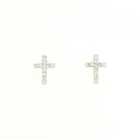 K18WG/K14WG クロス ダイヤモンド ピアス 0.12CT