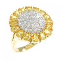 K18YG/K18WG フラワー サファイヤ リング 2.26CT 拡散処理未検査