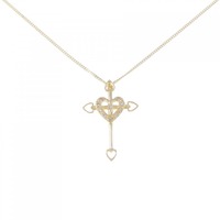 K18YG ハート × クロス ダイヤモンド ネックレス 0.05CT