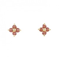 K18YG フラワー ガーネット ピアス