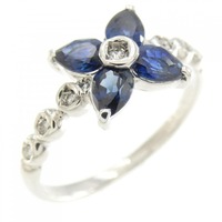 K18WG フラワー サファイヤ リング 1.08CT